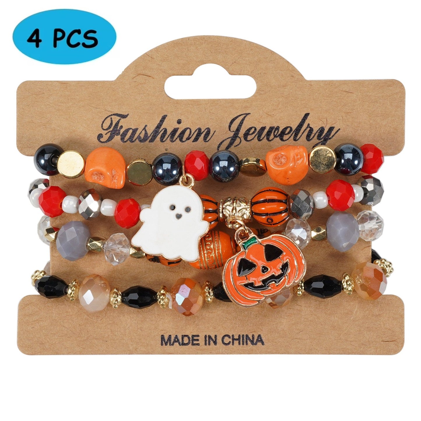 HESHPAWS 4 PCS Halloween Bracelets Pumpkin Spider Ghost Bracelet Multi Layer Bat Multi Crystal Bracelet Halloween Gifts