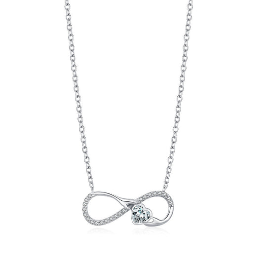 HESHPAWS S925 pure silver heart-shaped Necklace, micro inlaid 8 shaped pendant necklace, Zircon inlay Heart Shaped Collarbone Chain，Hand in hand necklace Jewelry Gift for Women With Gift Box