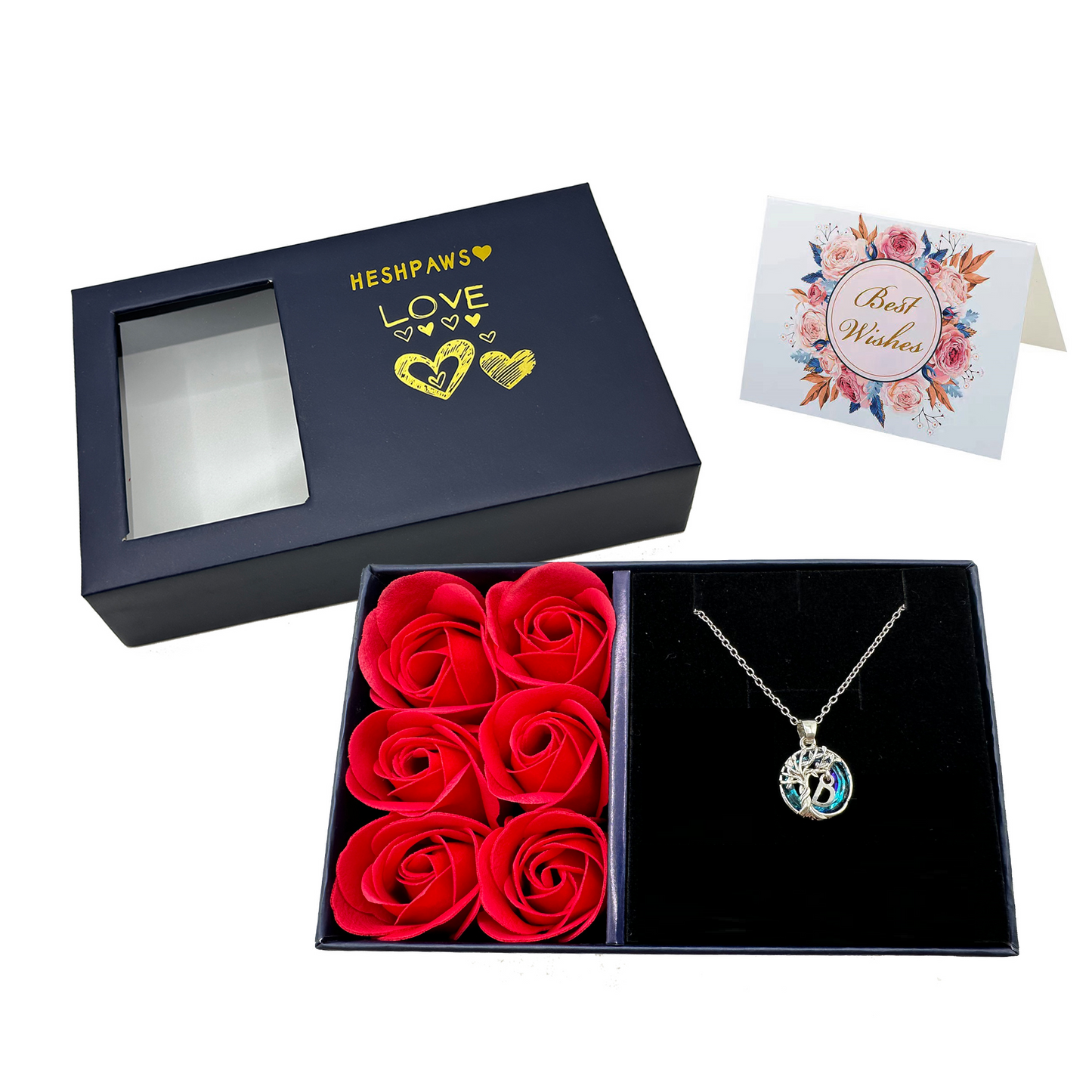 Rose Gift Box Tree of Life Necklace for Women with Initial A-Z Letter Necklace Jewelry Christmas birthday gifts