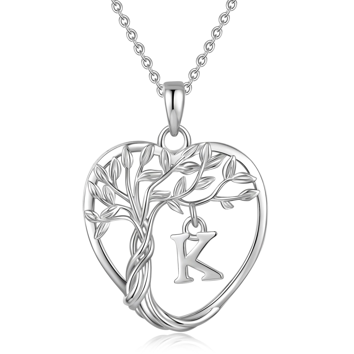 Heshpaws Heart Pendant Necklace Custom Initial Letter Tree Shaped Charm Pendant Jewelry for Women, Gift for Mom Daughter Wife