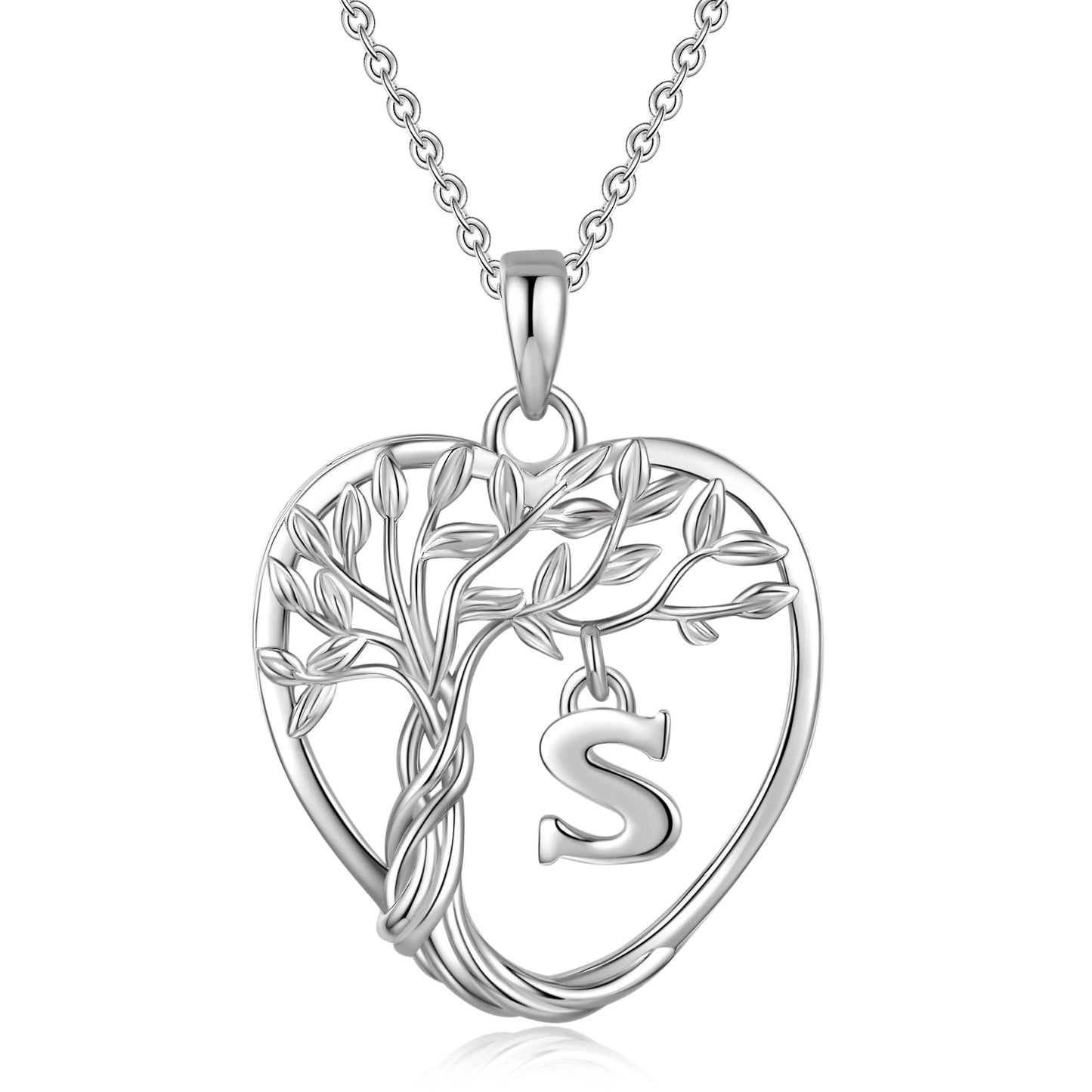 Heshpaws Heart Pendant Necklace Custom Initial Letter Tree Shaped Charm Pendant Jewelry for Women, Gift for Mom Daughter Wife