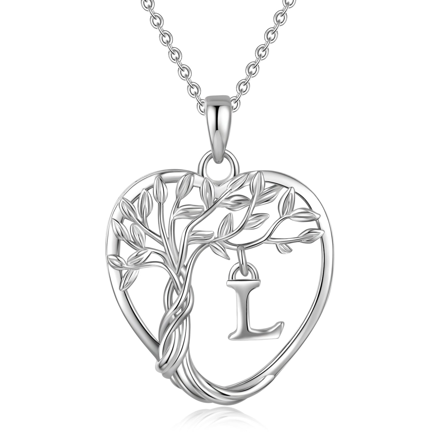 Heshpaws Heart Pendant Necklace Custom Initial Letter Tree Shaped Charm Pendant Jewelry for Women, Gift for Mom Daughter Wife