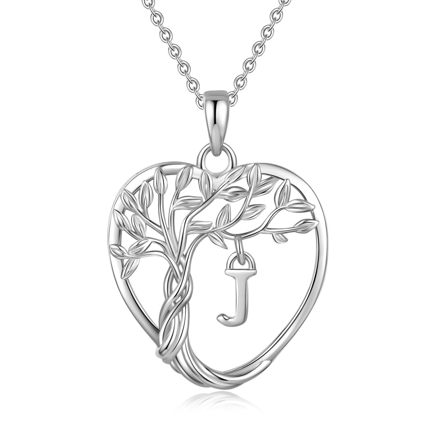 Heshpaws Heart Pendant Necklace Custom Initial Letter Tree Shaped Charm Pendant Jewelry for Women, Gift for Mom Daughter Wife