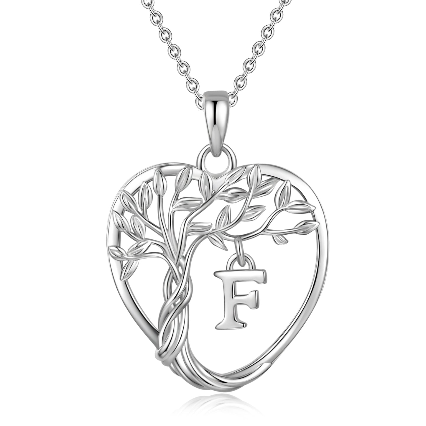 Heshpaws Heart Pendant Necklace Custom Initial Letter Tree Shaped Charm Pendant Jewelry for Women, Gift for Mom Daughter Wife