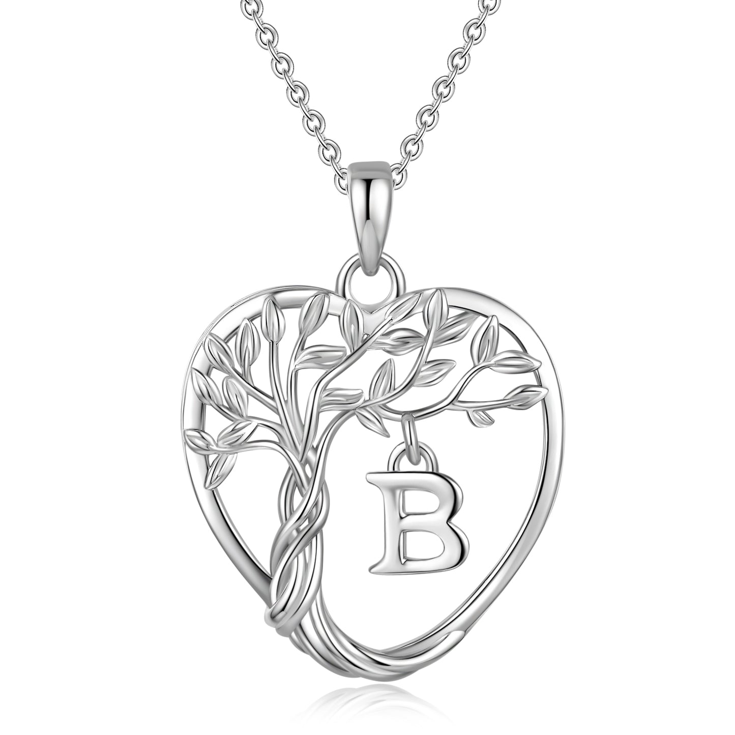 Heshpaws Heart Pendant Necklace Custom Initial Letter Tree Shaped Charm Pendant Jewelry for Women, Gift for Mom Daughter Wife