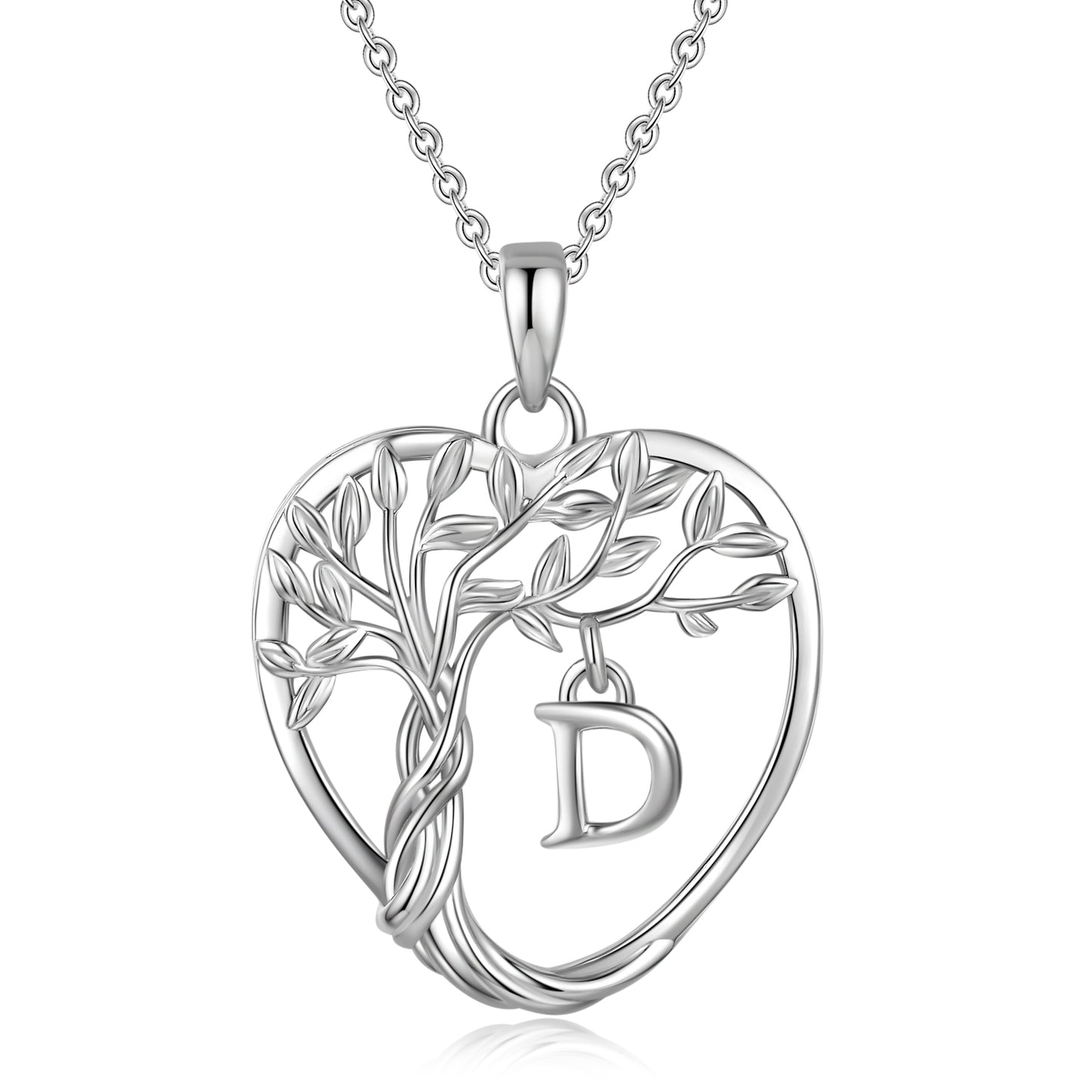 Heshpaws Heart Pendant Necklace Custom Initial Letter Tree Shaped Charm Pendant Jewelry for Women, Gift for Mom Daughter Wife