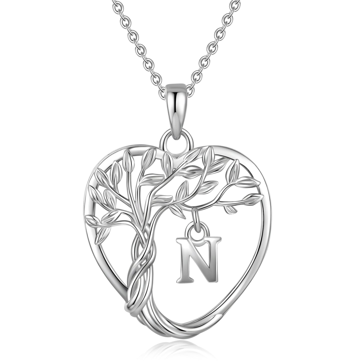 Heshpaws Heart Pendant Necklace Custom Initial Letter Tree Shaped Charm Pendant Jewelry for Women, Gift for Mom Daughter Wife