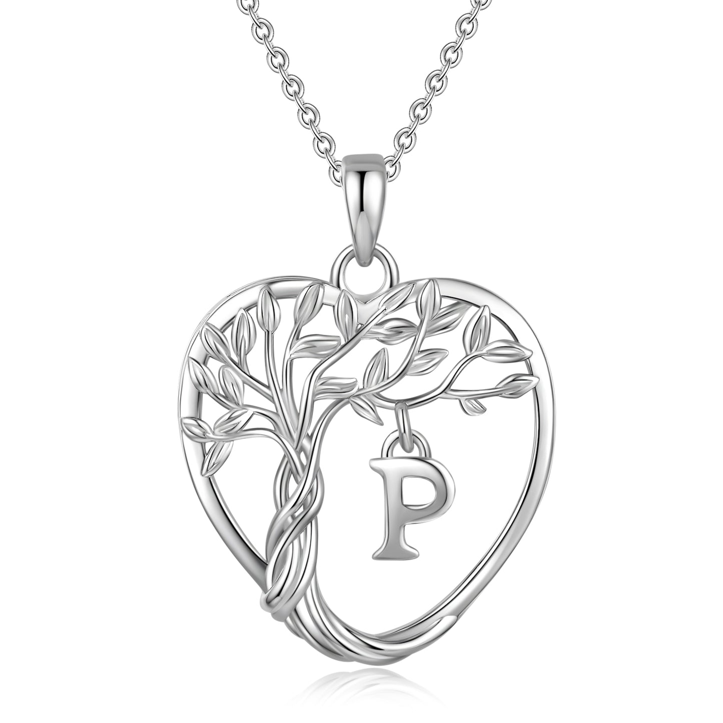 Heshpaws Heart Pendant Necklace Custom Initial Letter Tree Shaped Charm Pendant Jewelry for Women, Gift for Mom Daughter Wife