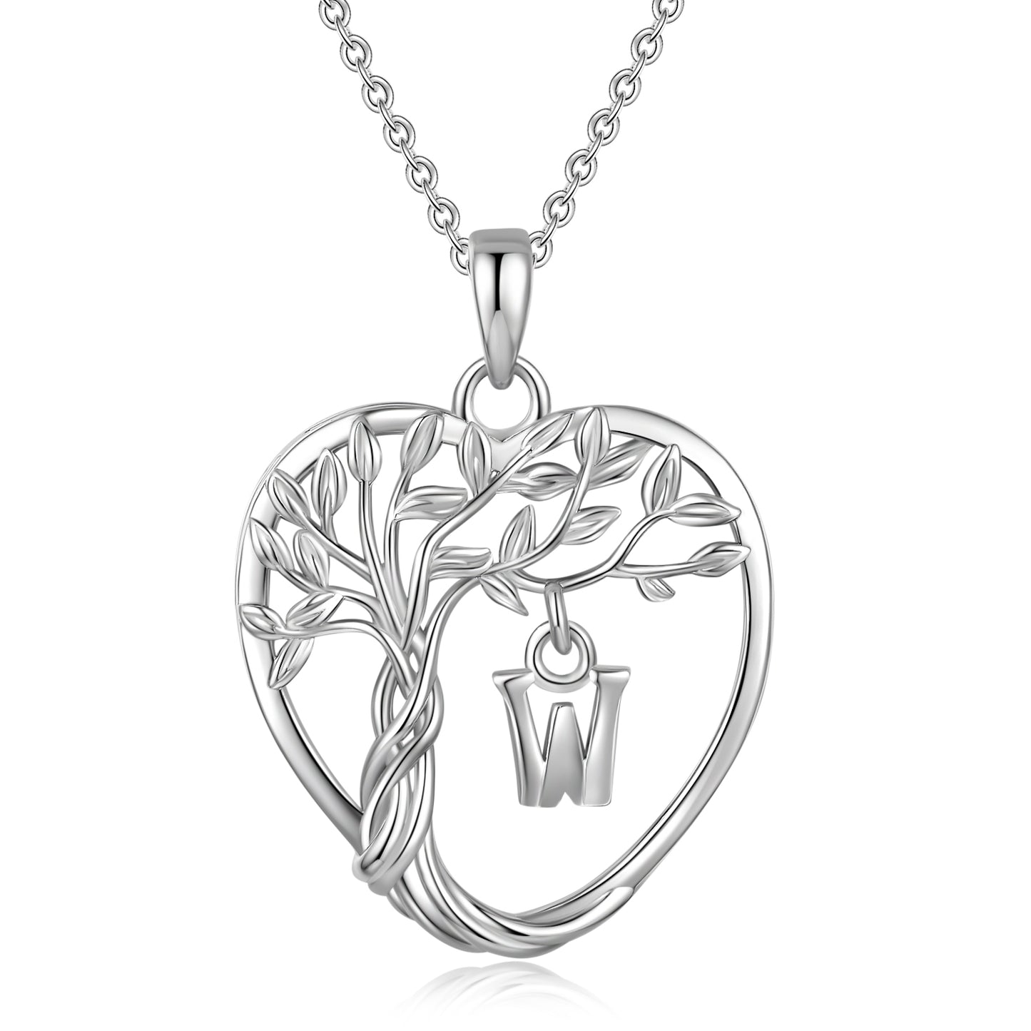 Heshpaws Heart Pendant Necklace Custom Initial Letter Tree Shaped Charm Pendant Jewelry for Women, Gift for Mom Daughter Wife