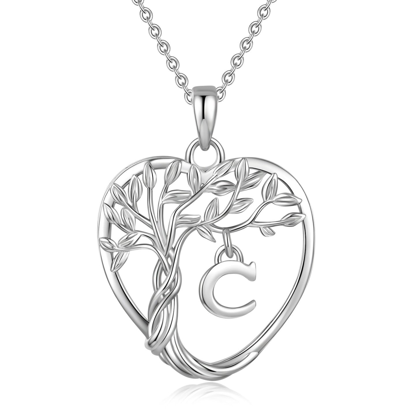 Heshpaws Heart Pendant Necklace Custom Initial Letter Tree Shaped Charm Pendant Jewelry for Women, Gift for Mom Daughter Wife