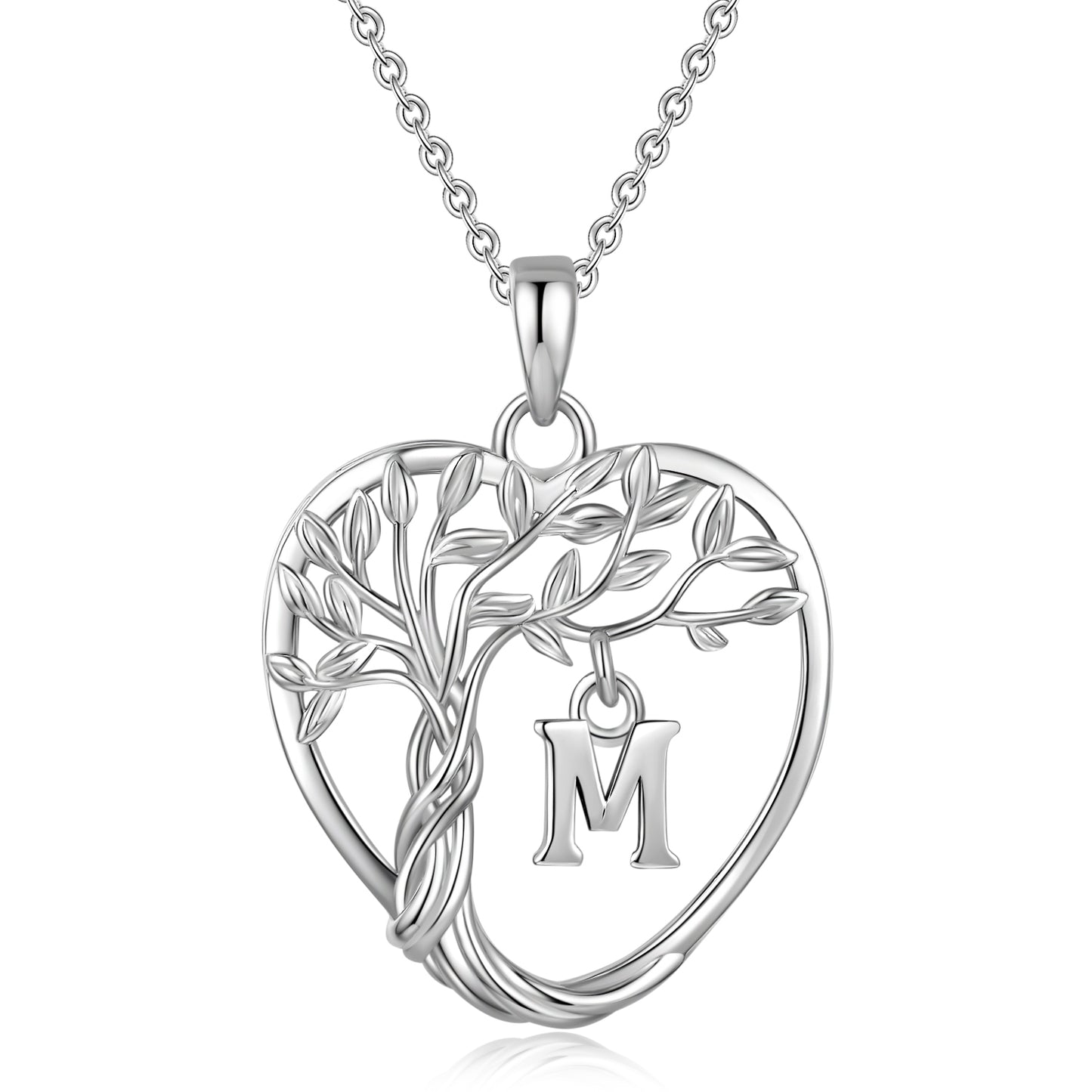 Heshpaws Heart Pendant Necklace Custom Initial Letter Tree Shaped Charm Pendant Jewelry for Women, Gift for Mom Daughter Wife