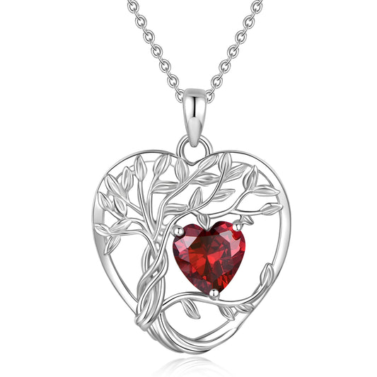 HESHPAWS 925 Sterling Silver Tree of Life Necklace Heart Birthday Stone Necklace ,Wife,Sister,Girlfriend,Best Friend on Chrismas,Birthday,Valentines,Mothers Day