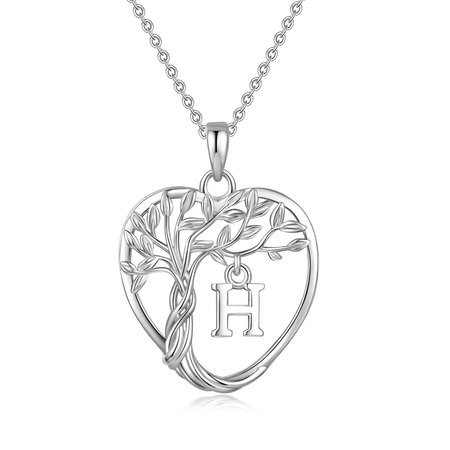 Heshpaws Heart Pendant Necklace Custom Initial Letter Tree Shaped Charm Pendant Jewelry for Women, Gift for Mom Daughter Wife