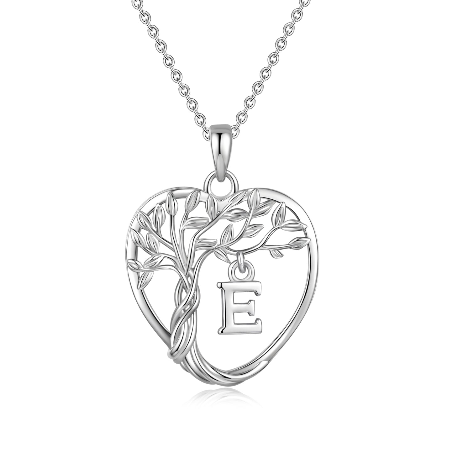 Heshpaws Heart Pendant Necklace Custom Initial Letter Tree Shaped Charm Pendant Jewelry for Women, Gift for Mom Daughter Wife