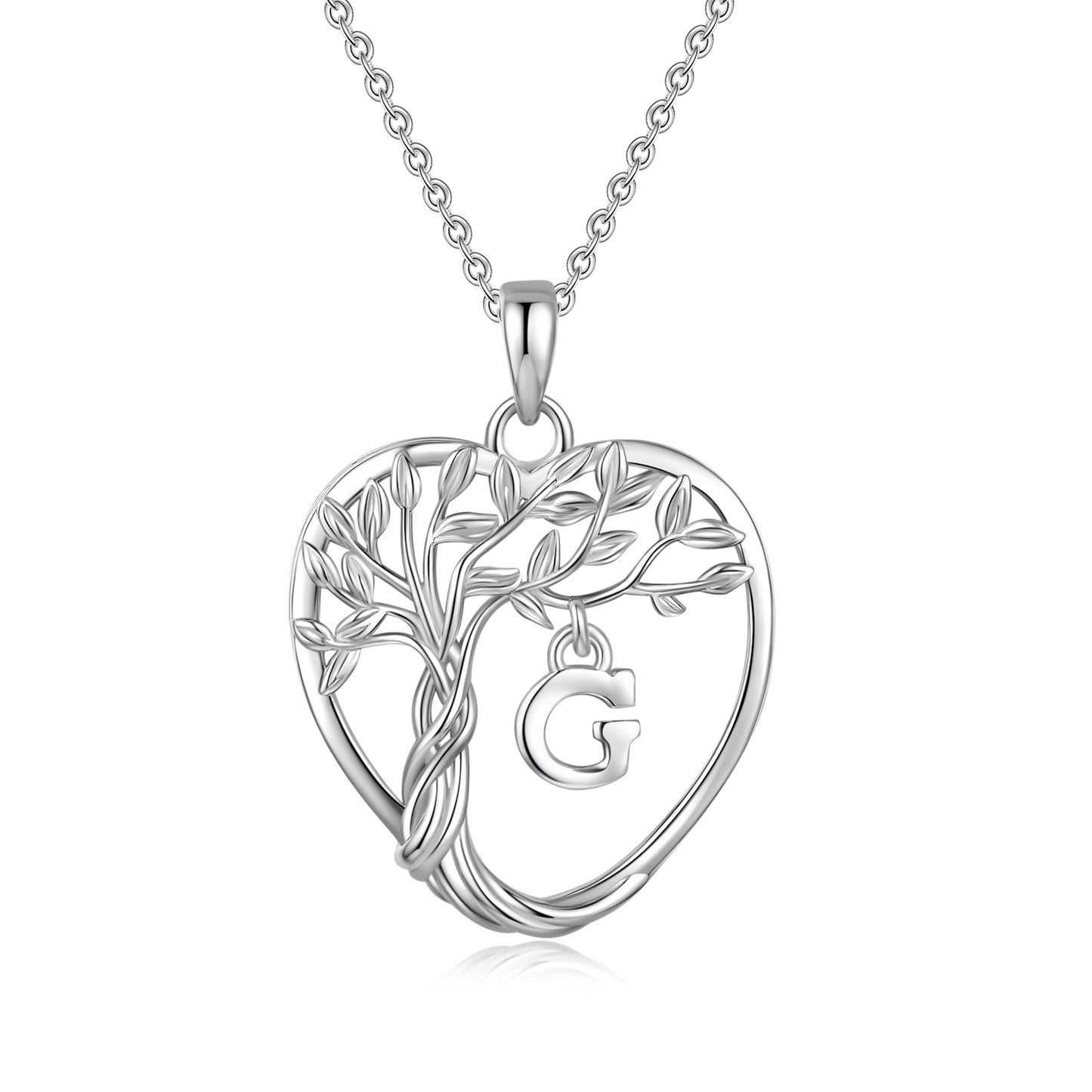 Heshpaws Heart Pendant Necklace Custom Initial Letter Tree Shaped Charm Pendant Jewelry for Women, Gift for Mom Daughter Wife