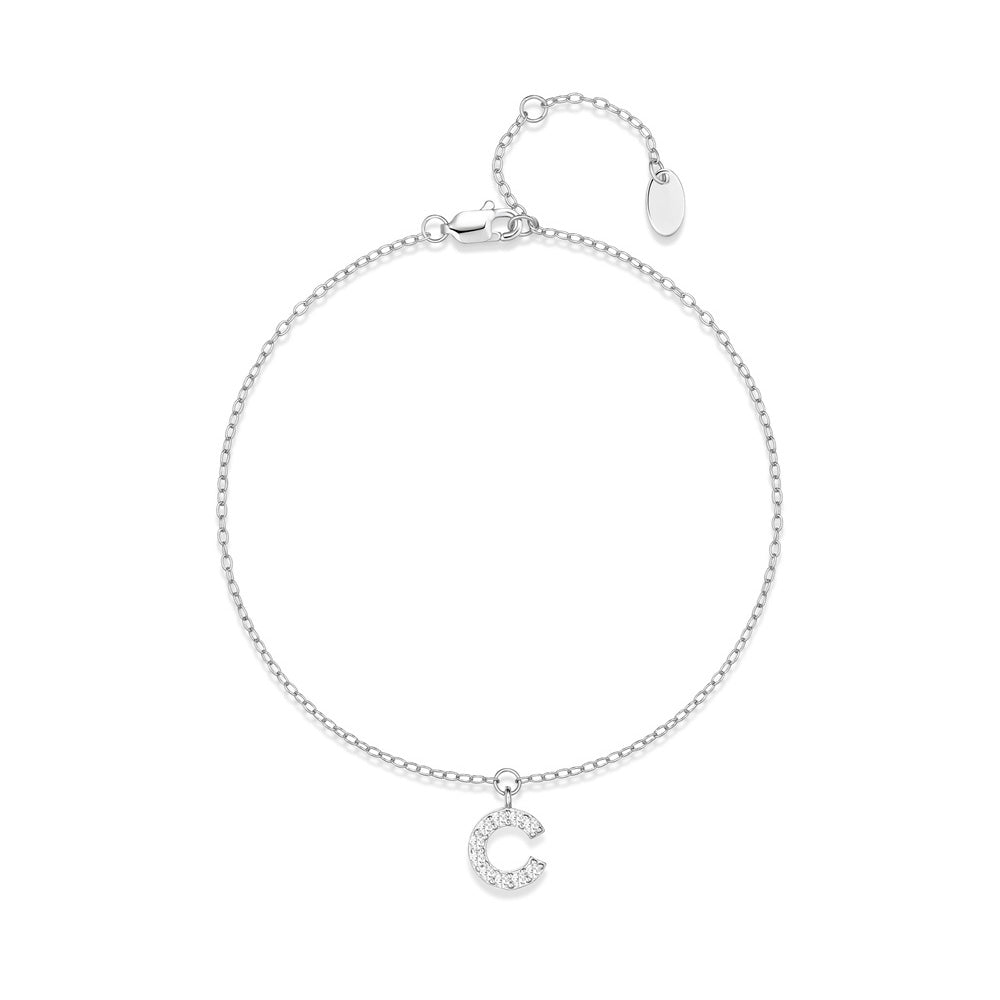 HESHPAWS S925 Sterling Silver Initial Bracelets for Women, Your surname initial bracelet