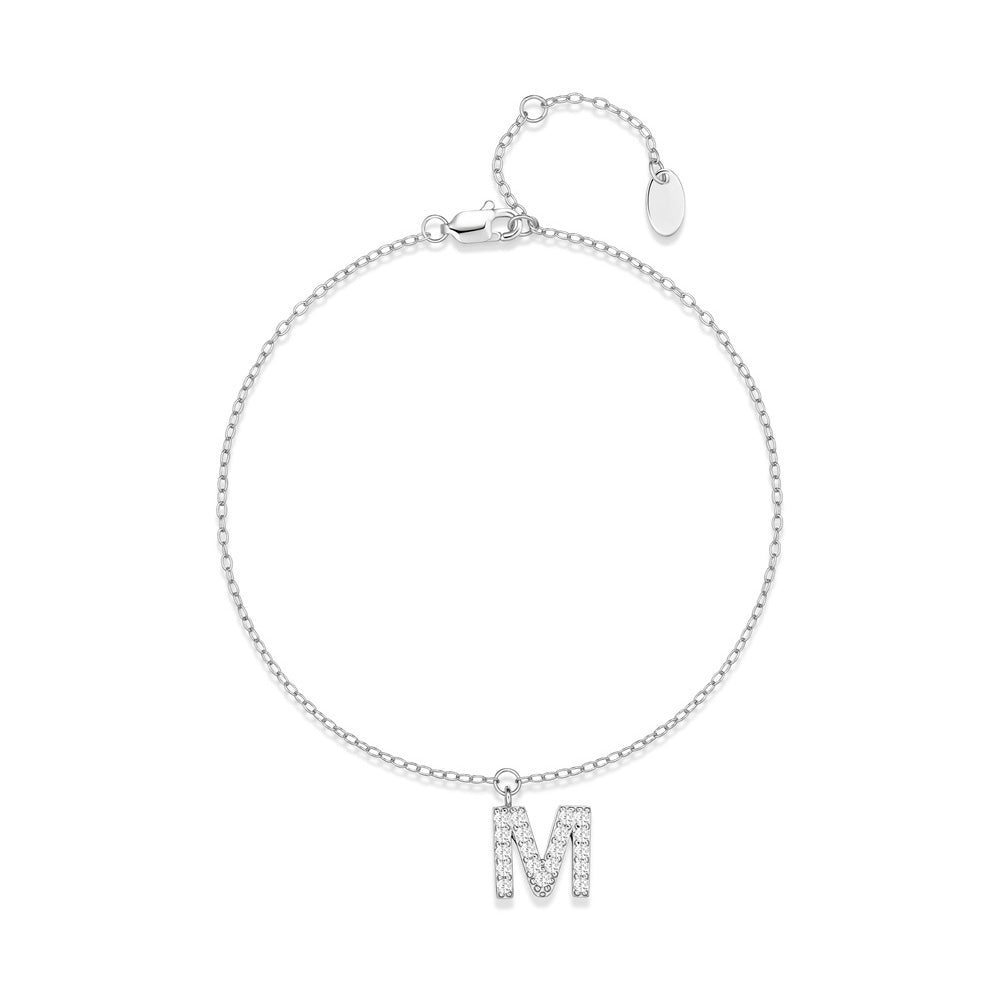 HESHPAWS S925 Sterling Silver Initial Bracelets for Women, Your surname initial bracelet