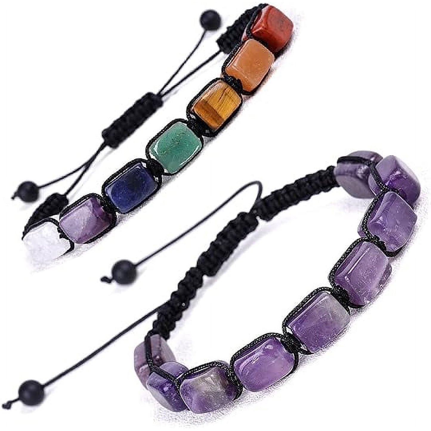 HESHPAWS 2 Pcs Energy 7 Chakra Bracelet ,Unisex Crystal Healing Stone Bracelet