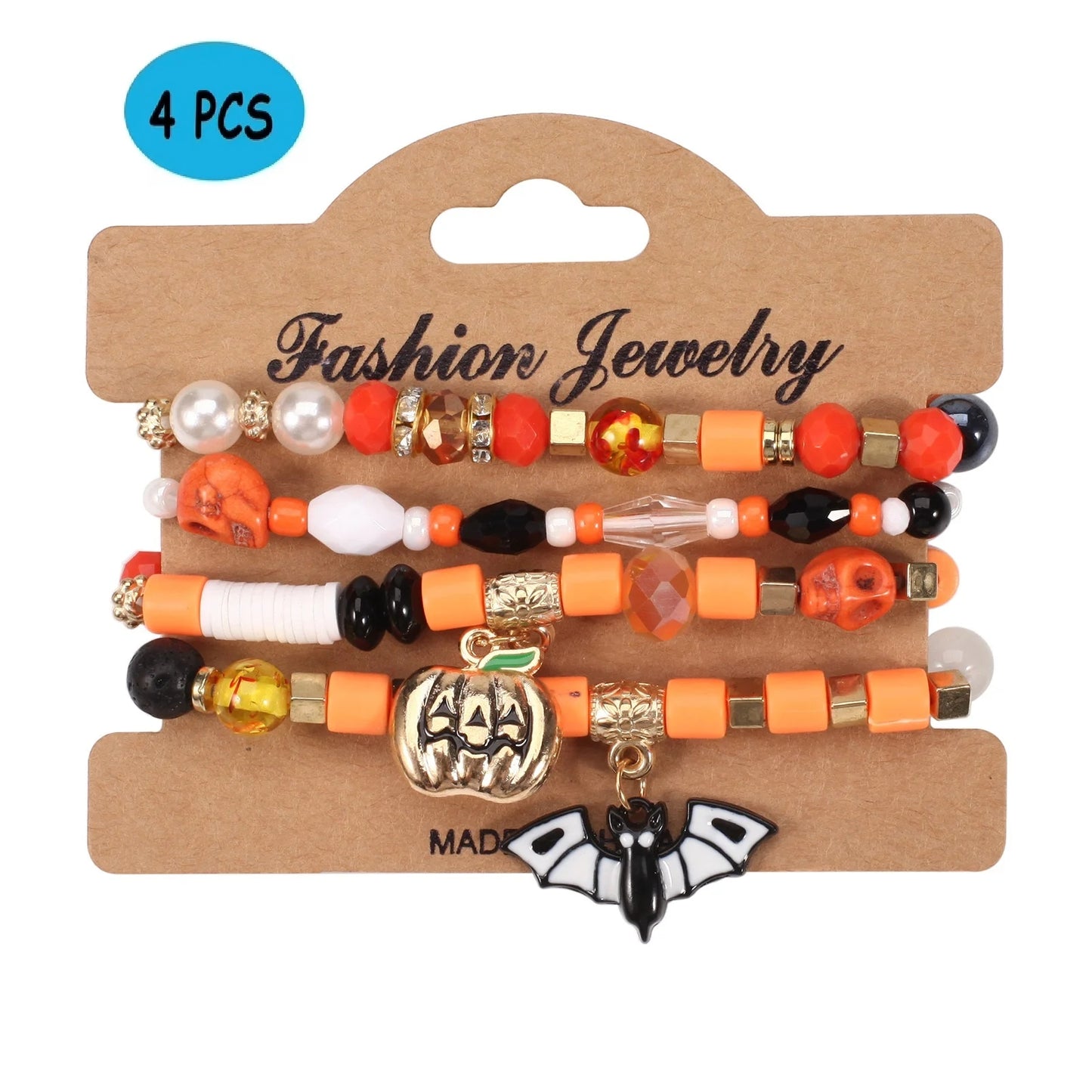 HESHPAWS 4 PCS Halloween Bracelets Pumpkin Spider Ghost Bracelet Multi Layer Bat Multi Crystal Bracelet Halloween Gifts