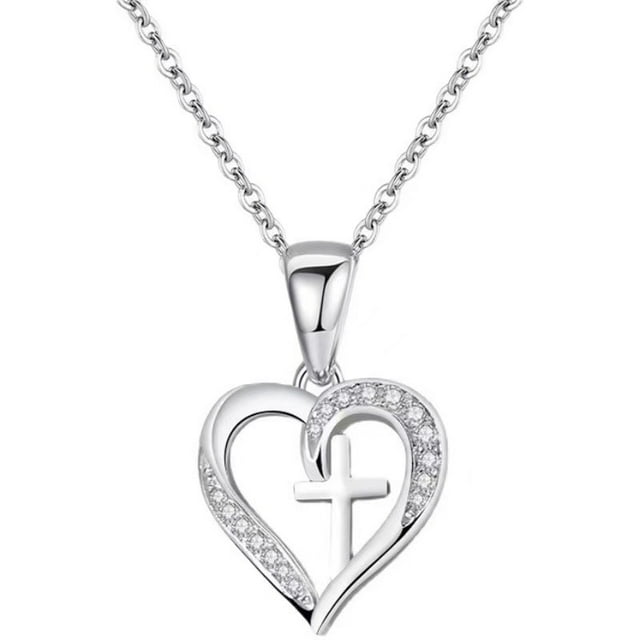 HESHPAWS S925 Sterling Silver Cross Necklace Heart Necklaces for Women Cross Chain Jewelry Gifts