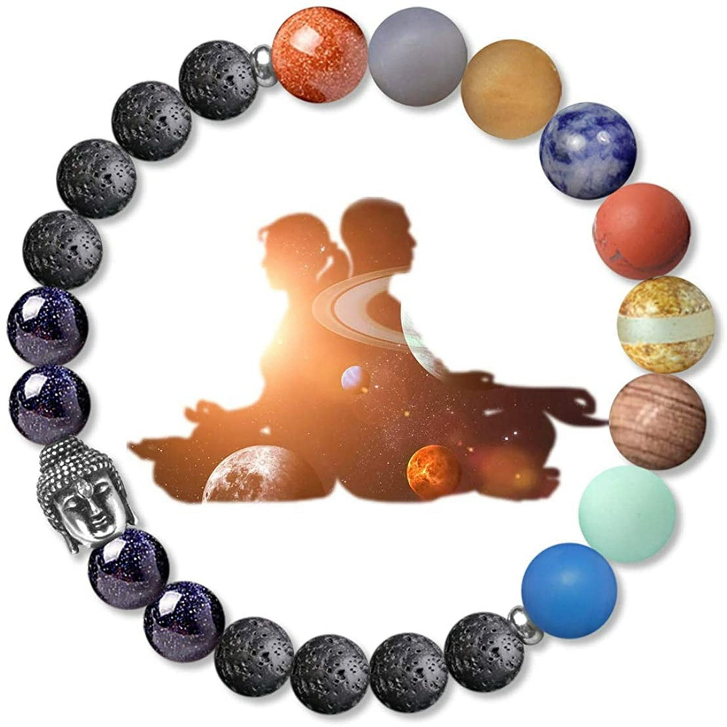 HESHPAWS Buddha 7 Chakra Anti Anxiety Bracelet Stress Relief Natural Crystals Healing Stones Energy Balance Beaded Unisex Bracelet