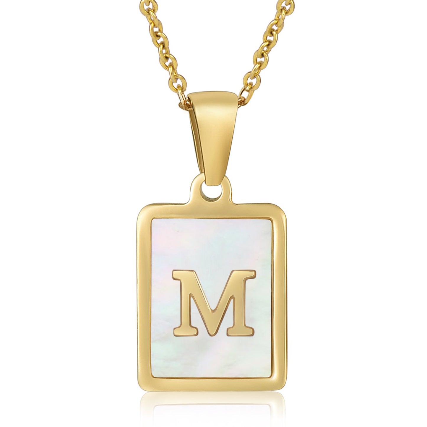 HESHPAWS Shell Initial Necklace for Women A-Z Letter Pendant Necklace Womens Capital Letter Yellow Gold Plated Stainless Steel Cable Chain 18 in