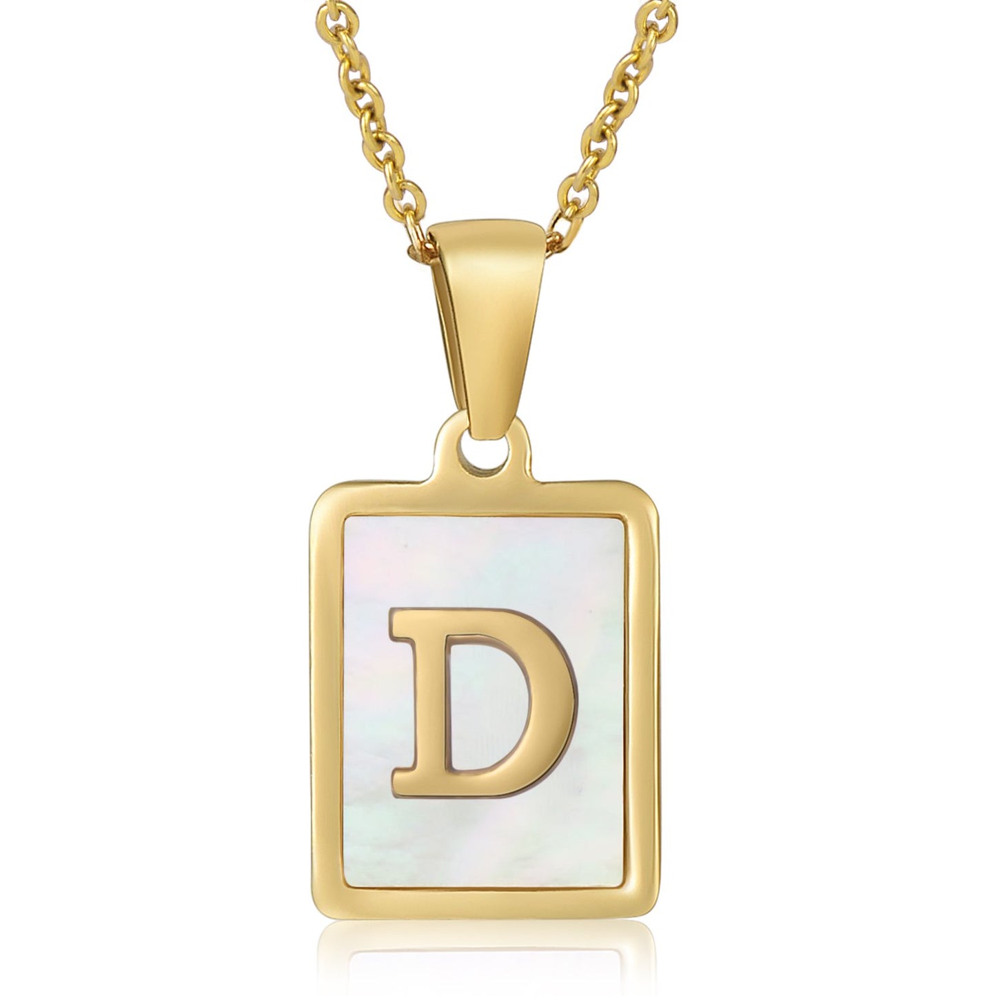 HESHPAWS Shell Initial Necklace for Women A-Z Letter Pendant Necklace Womens Capital Letter Yellow Gold Plated Stainless Steel Cable Chain 18 in