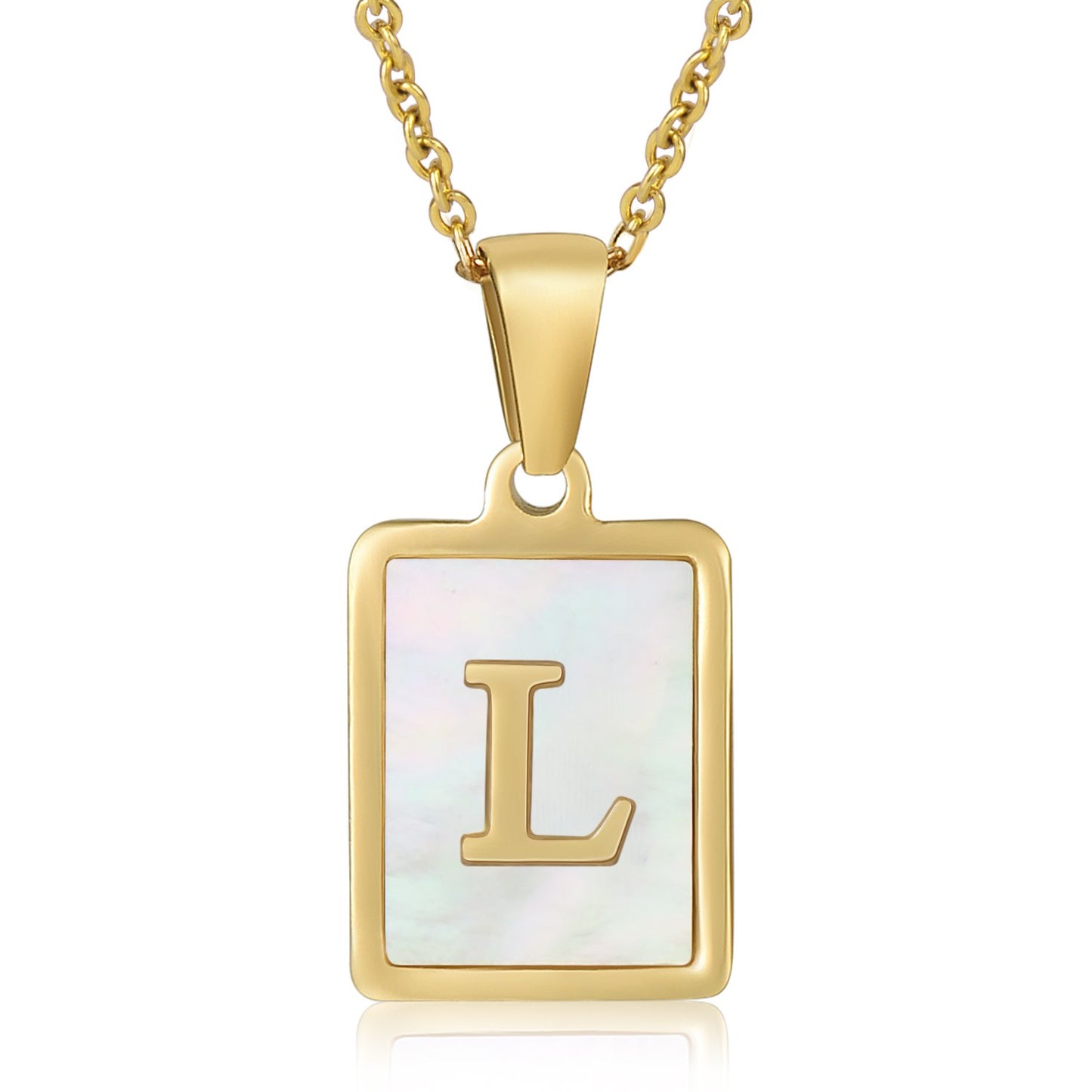 HESHPAWS Shell Initial Necklace for Women A-Z Letter Pendant Necklace Womens Capital Letter Yellow Gold Plated Stainless Steel Cable Chain 18 in