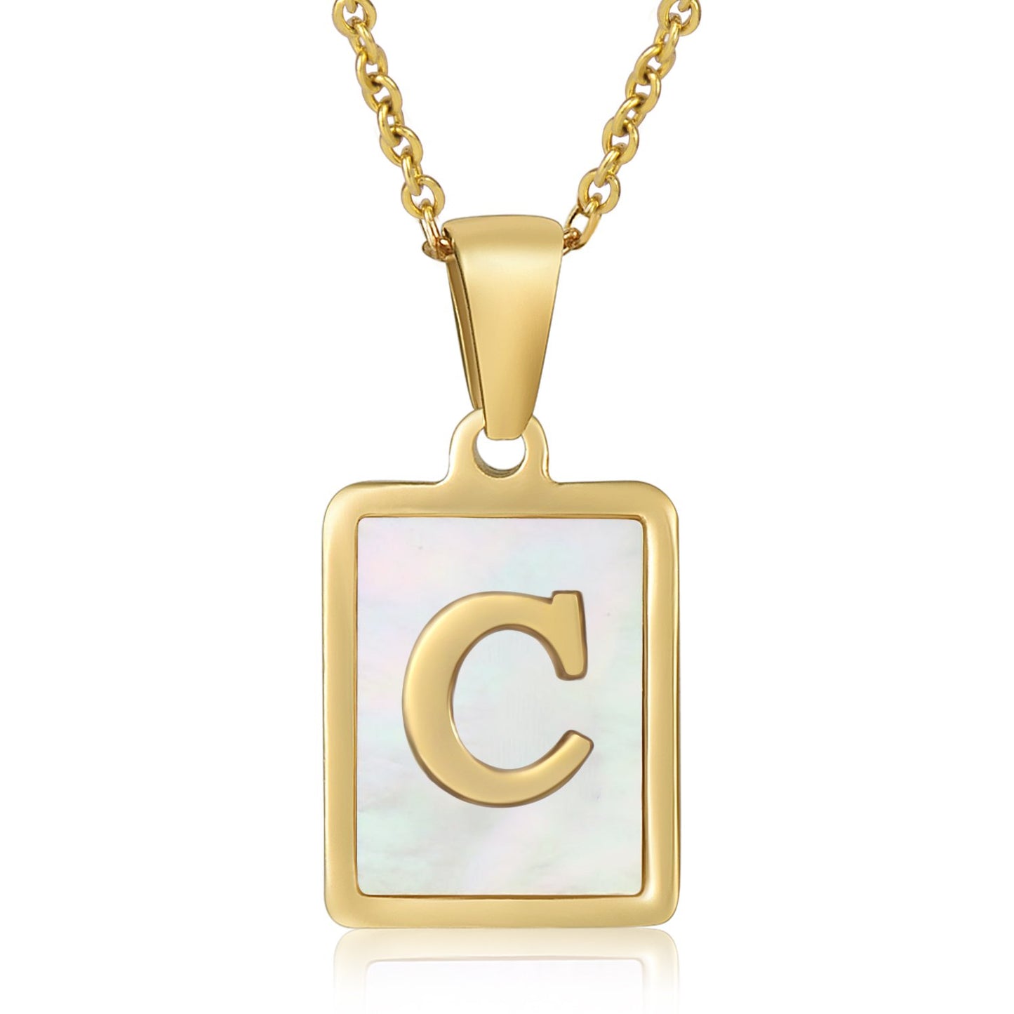 HESHPAWS Shell Initial Necklace for Women A-Z Letter Pendant Necklace Womens Capital Letter Yellow Gold Plated Stainless Steel Cable Chain 18 in