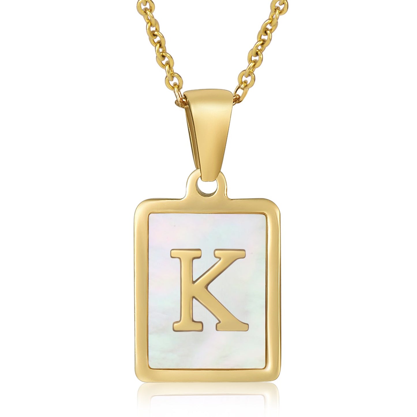 HESHPAWS Shell Initial Necklace for Women A-Z Letter Pendant Necklace Womens Capital Letter Yellow Gold Plated Stainless Steel Cable Chain 18 in