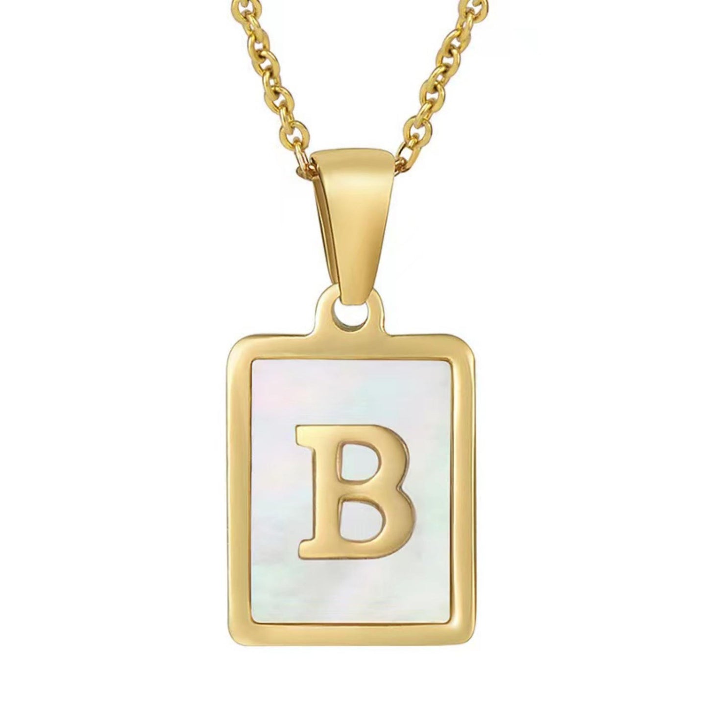 HESHPAWS Shell Initial Necklace for Women A-Z Letter Pendant Necklace Womens Capital Letter Yellow Gold Plated Stainless Steel Cable Chain 18 in