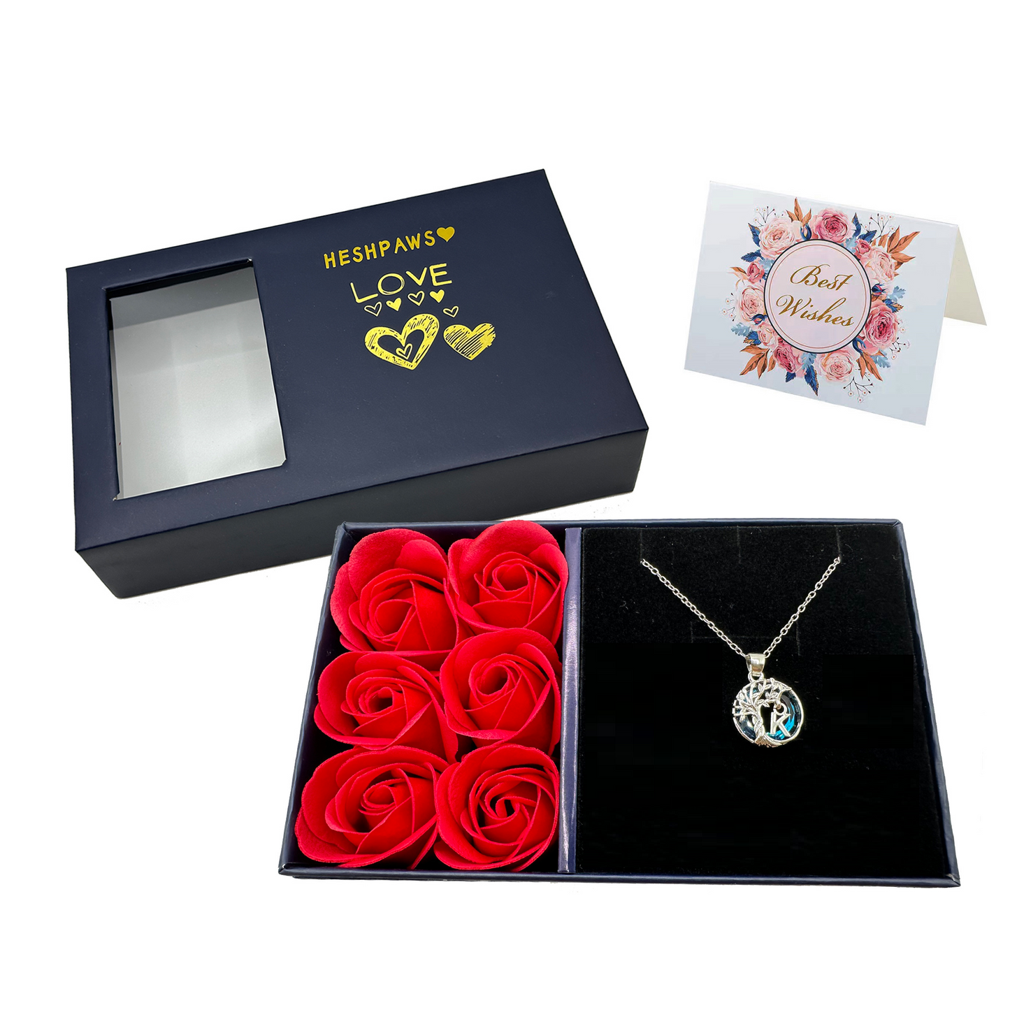 Rose Gift Box Tree of Life Necklace for Women with Initial A-Z Letter Necklace Jewelry Christmas birthday gifts