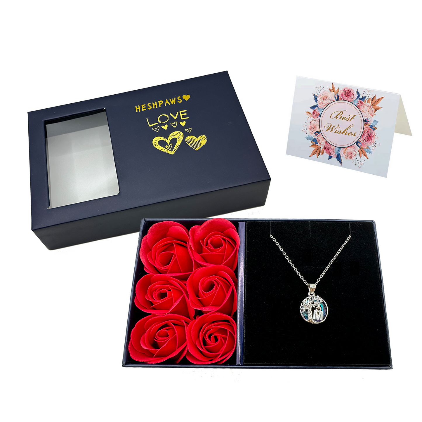 Rose Gift Box Tree of Life Necklace for Women with Initial A-Z Letter Necklace Jewelry Christmas birthday gifts