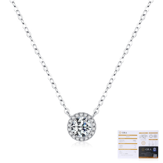 HESHPAWS AnuClub 6mm Round Cut Moissanite Pendant Necklace For Women 1ct D Color VVS1 Lab Diamond 925 Sterling Silver Necklace