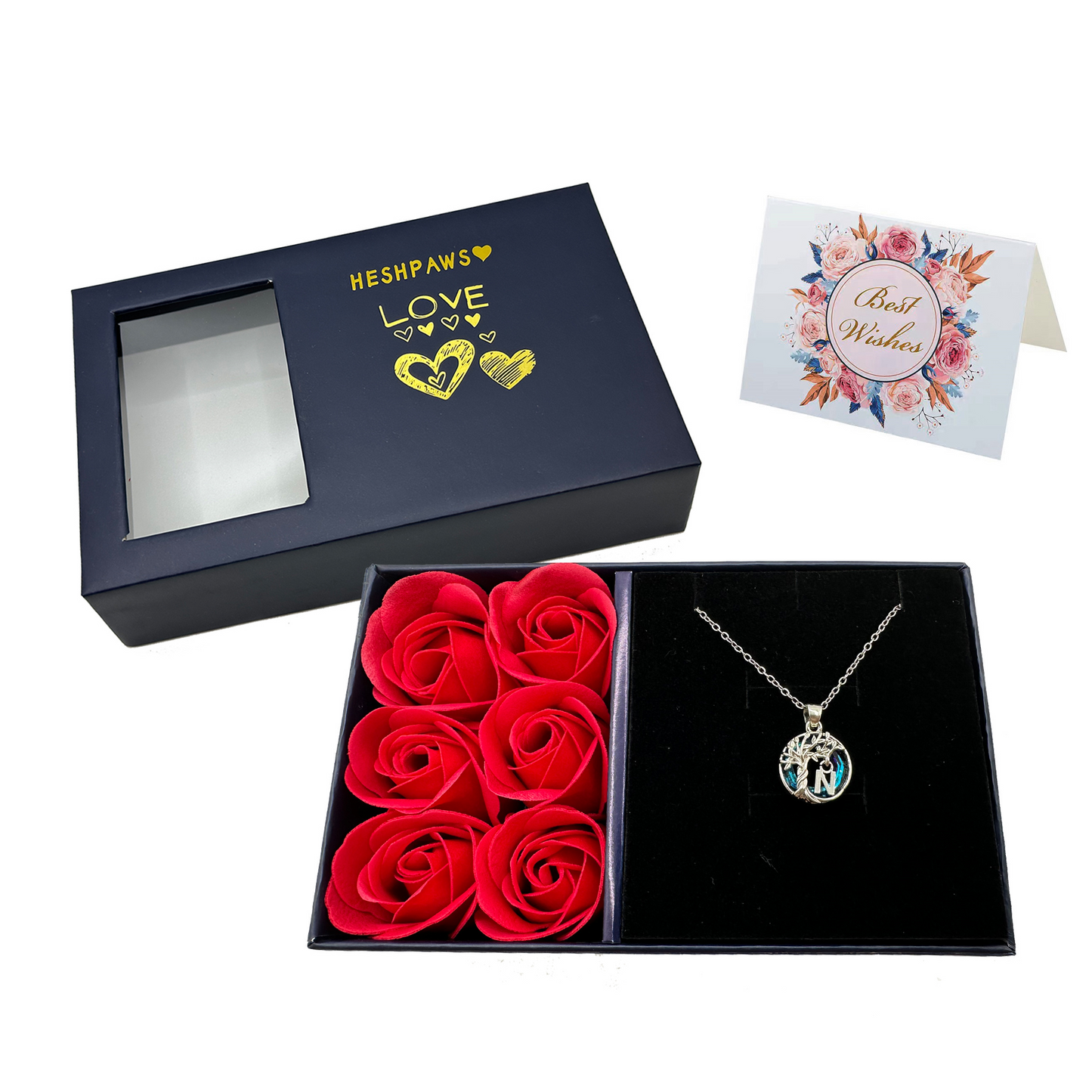 Rose Gift Box Tree of Life Necklace for Women with Initial A-Z Letter Necklace Jewelry Christmas birthday gifts