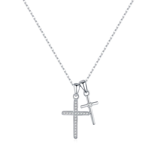 HESHPAWS 925 Sterling Silver 2 PCS Cross Pendant Necklaces ， for Women Cross Pendant Necklace High Jewelry （with Gift Box)