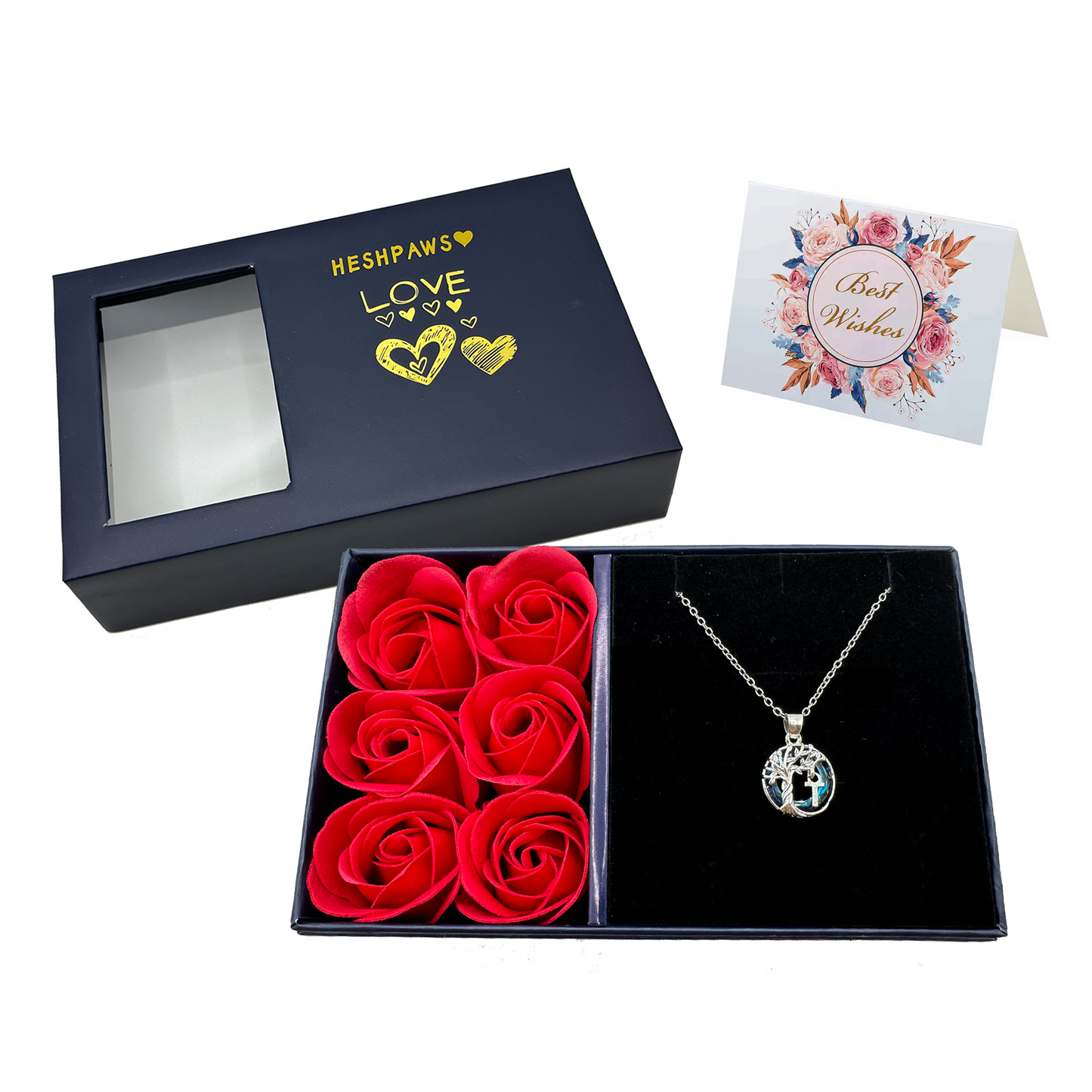 Rose Gift Box Tree of Life Necklace for Women with Initial A-Z Letter Necklace Jewelry Christmas birthday gifts