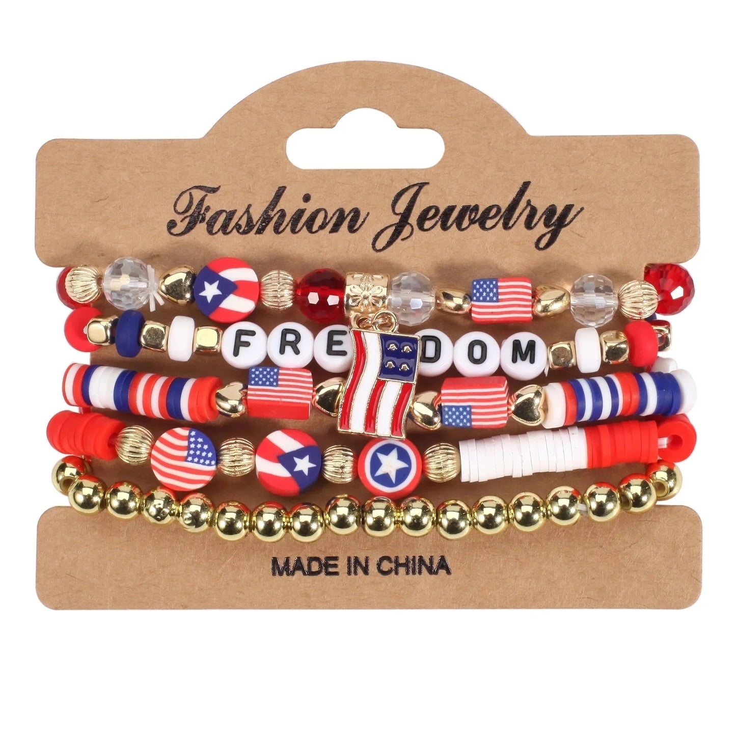 USA American Flag 4PCS Bracelet Set For Women Mens Red Blue White Beads Stretch Bracelet Set Patriotic 4th Of July Independence Day Gift