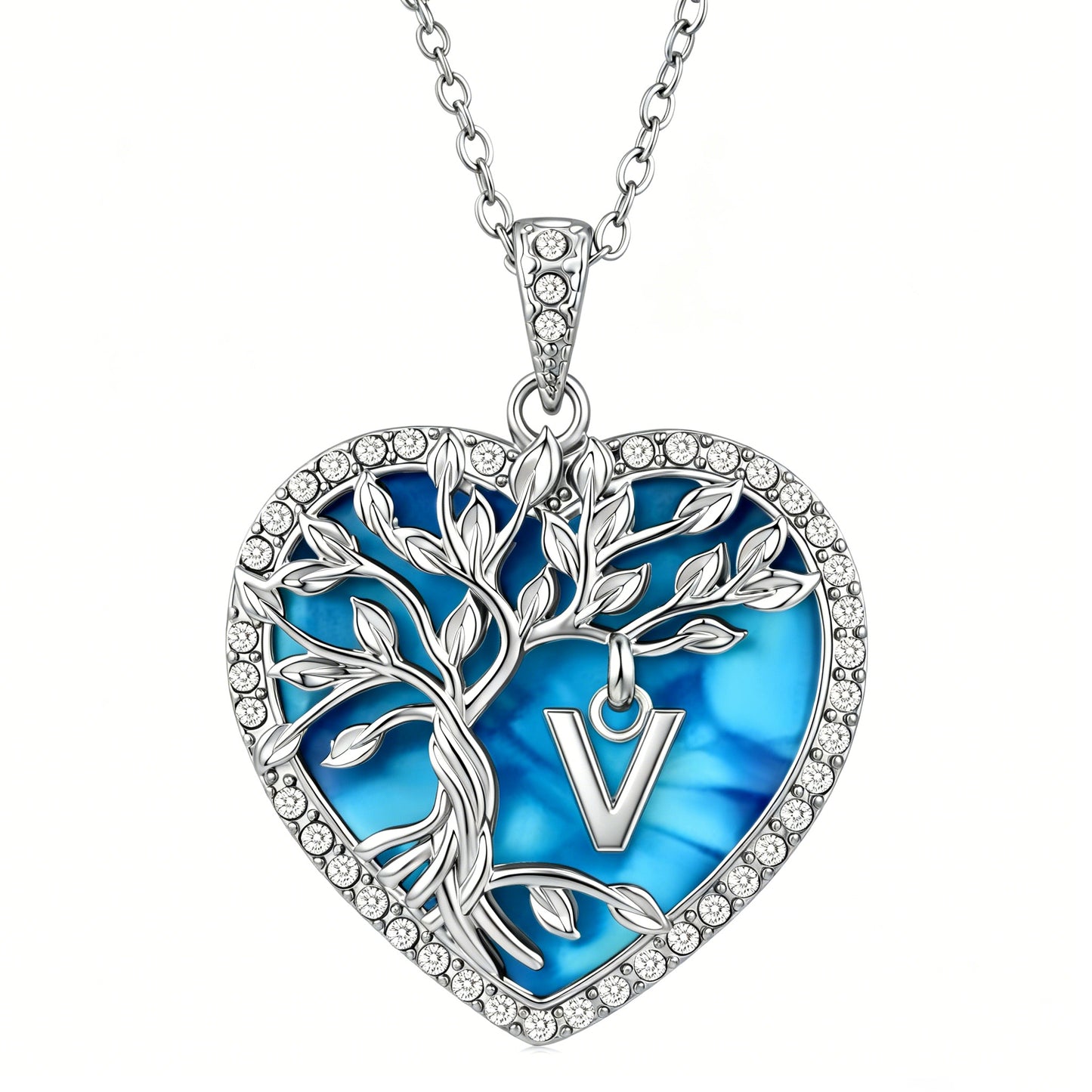 Heshpaws Tree of Life Necklace for Women ，Heart Pendant with Initial Letter , A-Z Alphabet Jewelry for Women, Birthday Anniversary Gift