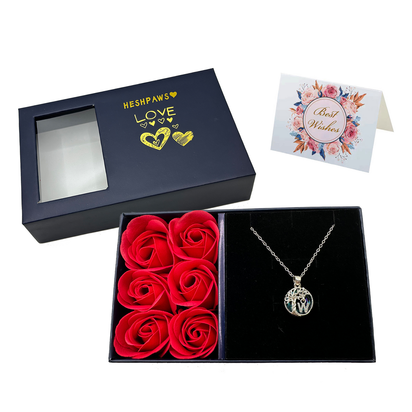 Rose Gift Box Tree of Life Necklace for Women with Initial A-Z Letter Necklace Jewelry Christmas birthday gifts