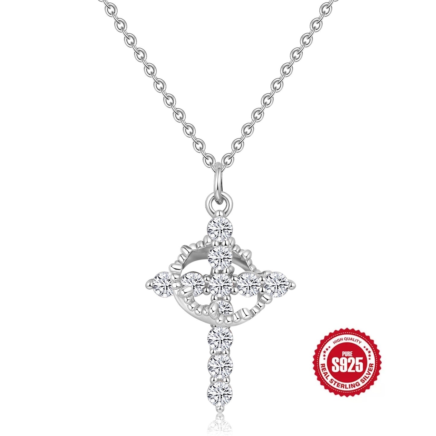 HESHPAWS S925 sterling silver cross rotating crown necklace, women's zircon cross necklace exquisite pendant necklace